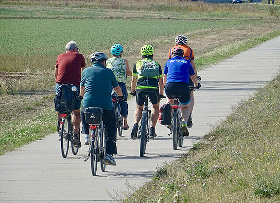 Radfahrer bei Tour von hinten gesehen